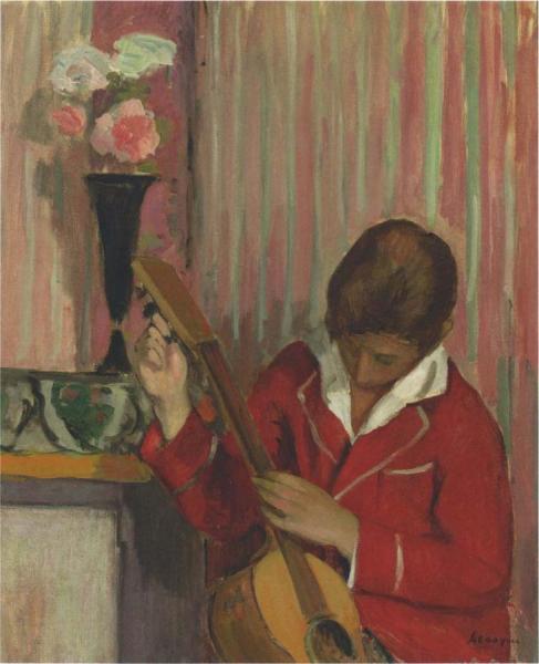 Pierre Labasque Playing A Guitar by Henri Lebasque