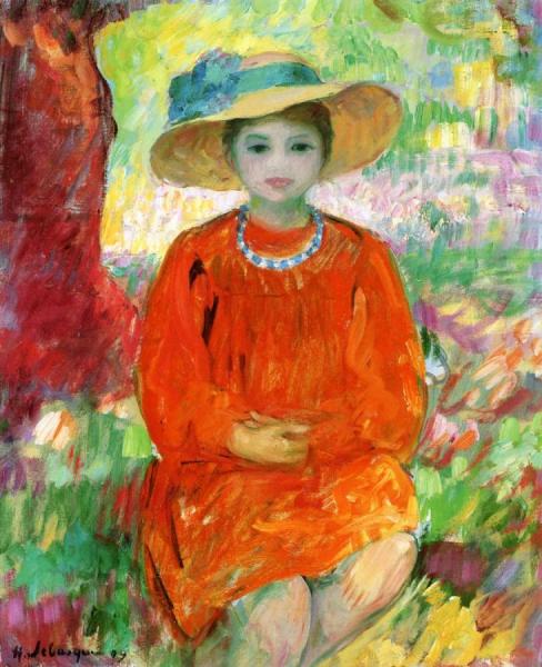 Portrait Of A Girl In An Orange Dress by Henri Lebasque