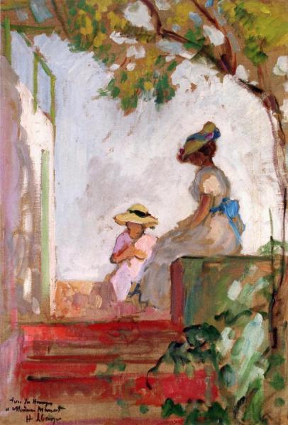Saint Maxime, Madame Lebasque And Her Daughter On The Terrace by Henri Lebasque