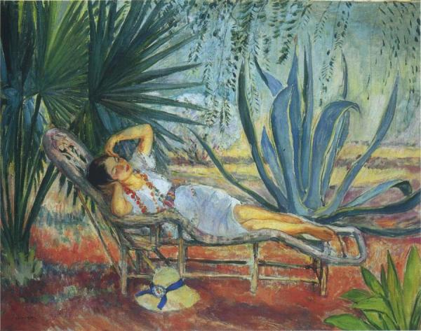 Saint-tropez, Marthe Asleep In A Chaise Lounge by Henri Lebasque