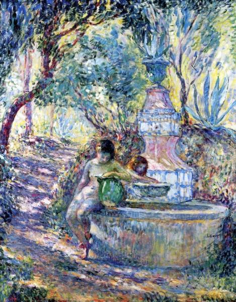 Saint-tropez, Two Girls At The Fountain by Henri Lebasque