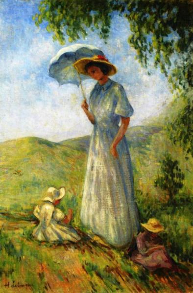 Saint-tropez, Woman And Children In The Sun by Henri Lebasque