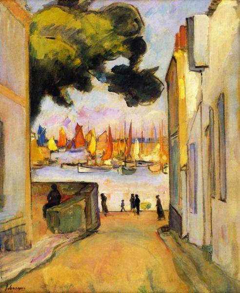 Street By The Port At Collioure by Henri Lebasque