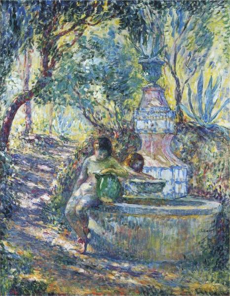 Two Girls At A Fountain In Saint Tropez by Henri Lebasque