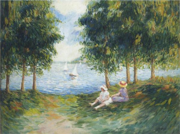 Two Young Girls By The River Eau by Henri Lebasque