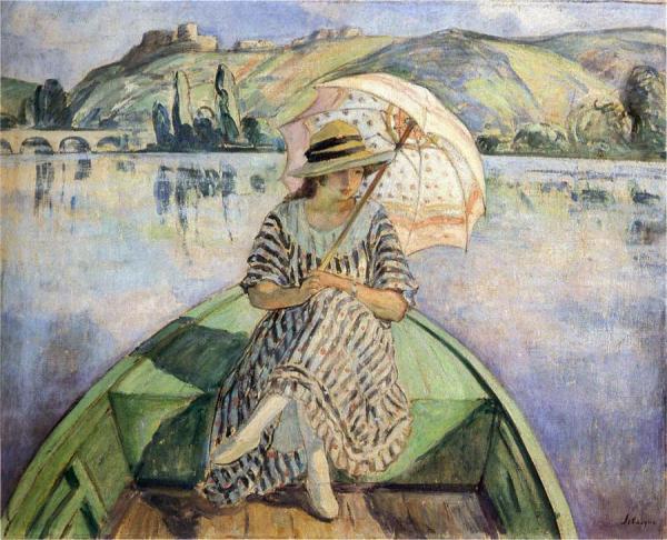 Woman In A Boat With An Umbrella by Henri Lebasque