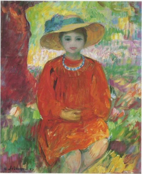 Young Girl In Orange Dress by Henri Lebasque