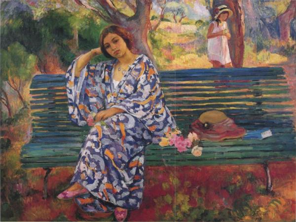 Young Woman Seated On A Bench by Henri Lebasque