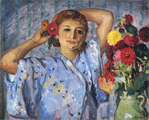 Young Woman With Flowers by Henri Lebasque