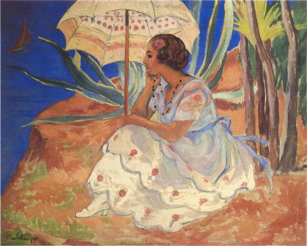 Young Woman With Umbrella At St Maxime by Henri Lebasque