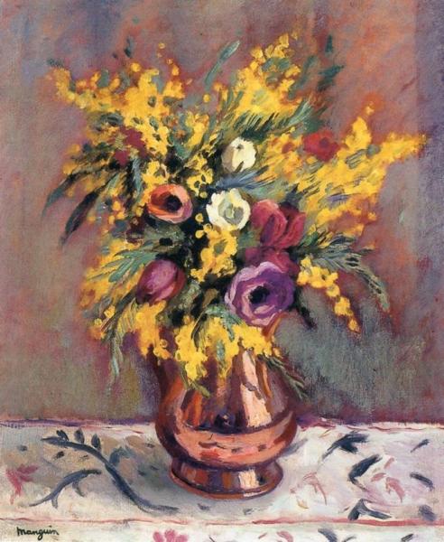 Anemones And Mimosas by Henri Manguin