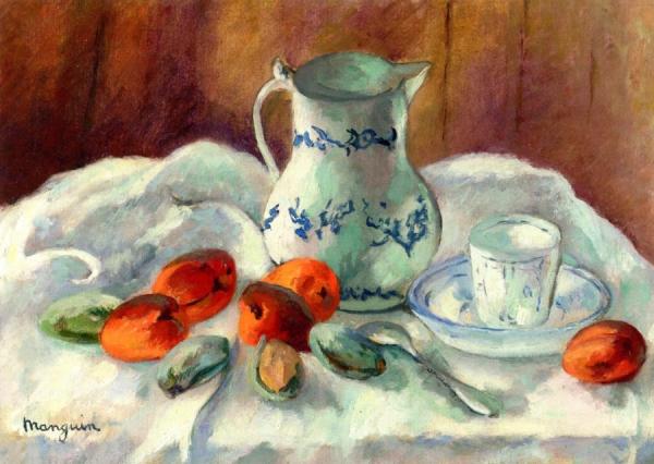 Apricots, Almonds And White Pot by Henri Manguin
