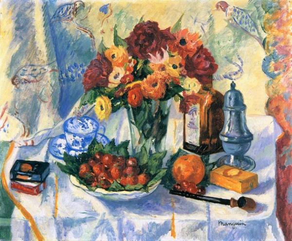 Cherries, Dahlias And Cointreau by Henri Manguin Oil Painting Reproductions