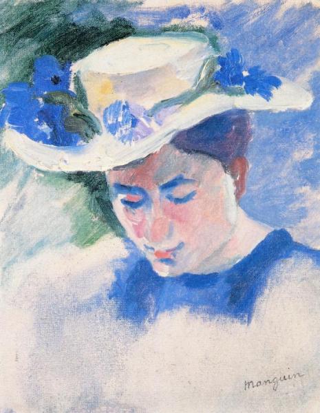 Jeanne, A Hat With Cornflowers by Henri Manguin Oil Painting Reproductions