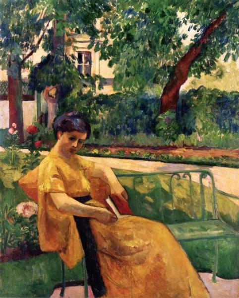 Jeanne In Yellow In The Garden At Neuilly by Henri Manguin