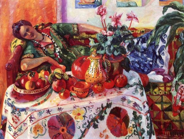 Jeanne Reclining On A Sofa by Henri Manguin