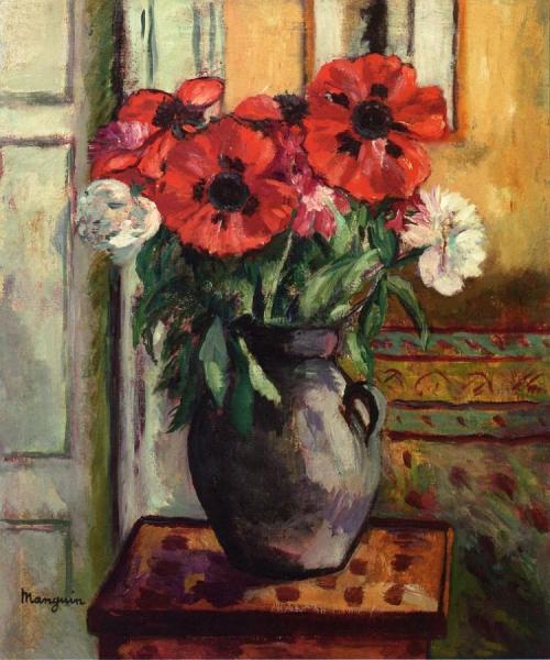 Poppies In A Grey Vase by Henri Manguin