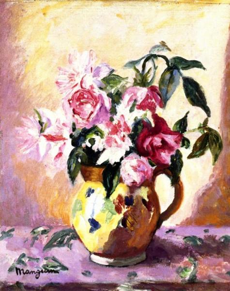 Roses In A Yellow Pot by Henri Manguin