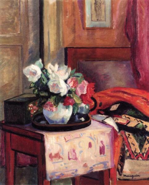 White Roses On A Table by Henri Manguin