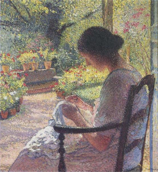 A Woman Sewing by Henri Martin