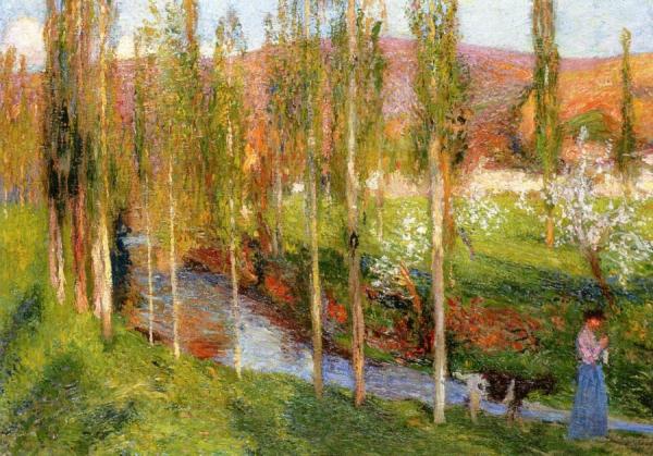Gardienne De Chevre Se Promenant Dans La Vallee Du Vert by Henri Martin