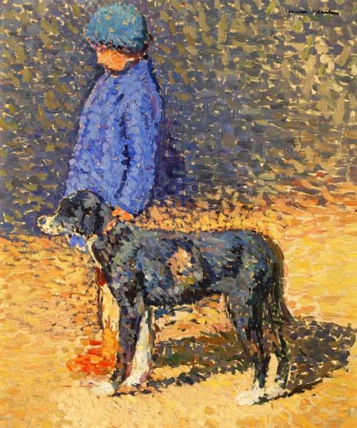 Girl And Dog by Henri Martin