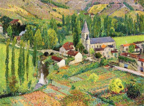 L'eglise, L'ecole Et Le Pont De Labastide-du-vert by Henri Martin