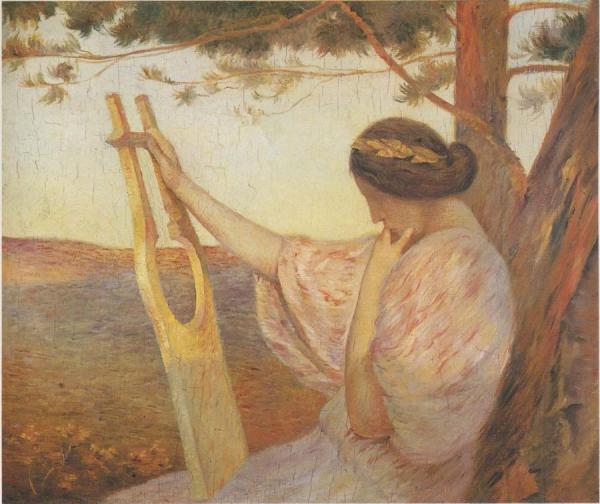 Lady With Lyre By Pine Trees by Henri Martin