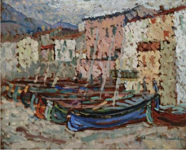 Les Barques Sur La Greve A Collioure by Henri Martin