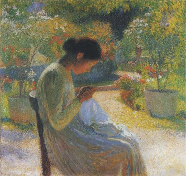 Sewing In The Garden At Marquayrol by Henri Martin