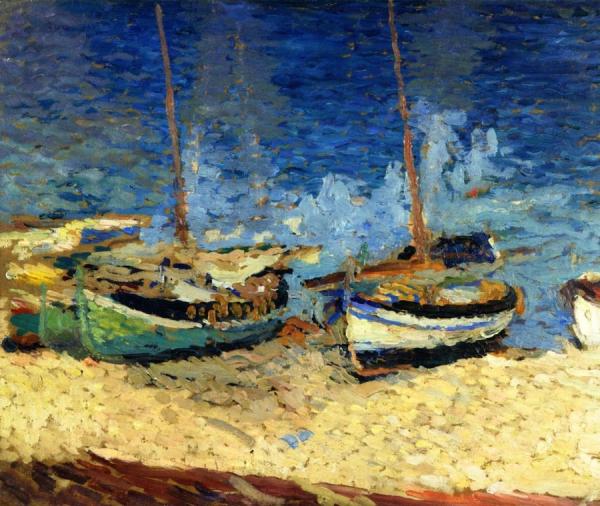Some Boats Beached On The Strand At Collioure by Henri Martin