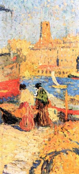Two Women On The Harbor by Henri Martin