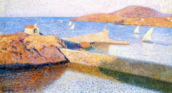 Voiles Blanches Dans Le Port De Collioure by Henri Martin