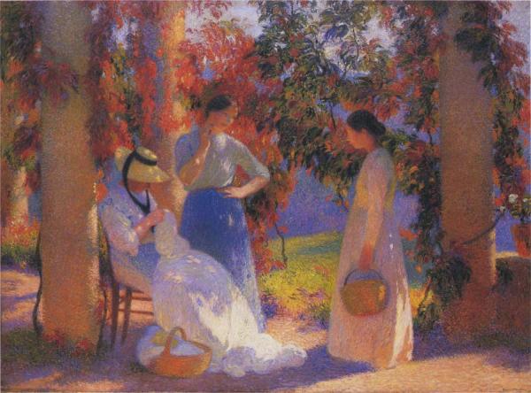 Women Sewing At The Pergoal In Marquayrol by Henri Martin