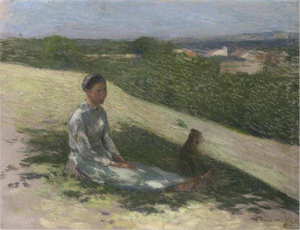 Young Peasant Girl And Her Dog by Henri Martin