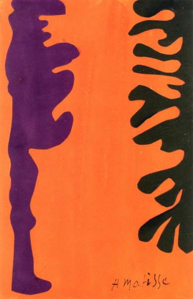 Black And Violet Arabesques On An Orange Background by Henri Matisse