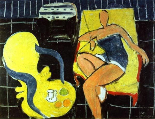Dancer And Rocaille Armchair On A Black Background by Henri Matisse