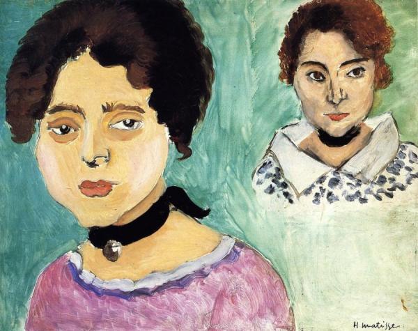 Double Portrait Of Marguerite On A Green Background by Henri Matisse