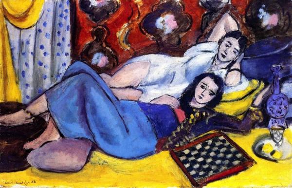 Models Resting, Ornamental Background And Checker Board by Henri Matisse