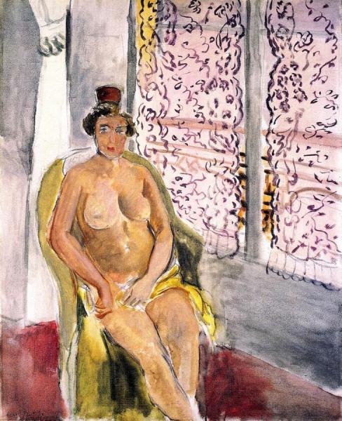 Nude With A Spanish Comb, Seated By A Curtained Window by Henri Matisse
