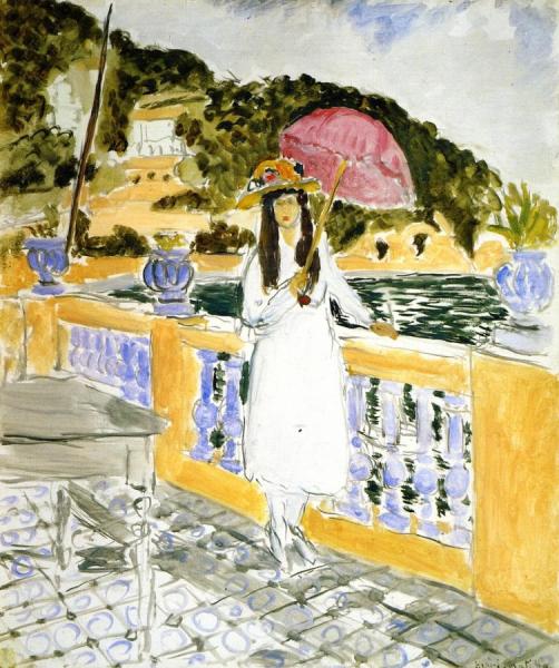 On The Terrace, Girl With Pink Umbrella by Henri Matisse