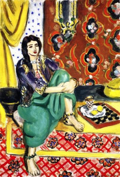 Seated Odalisque, Left Knee Bent, Ornamental And Checkered Background by Henri Matisse