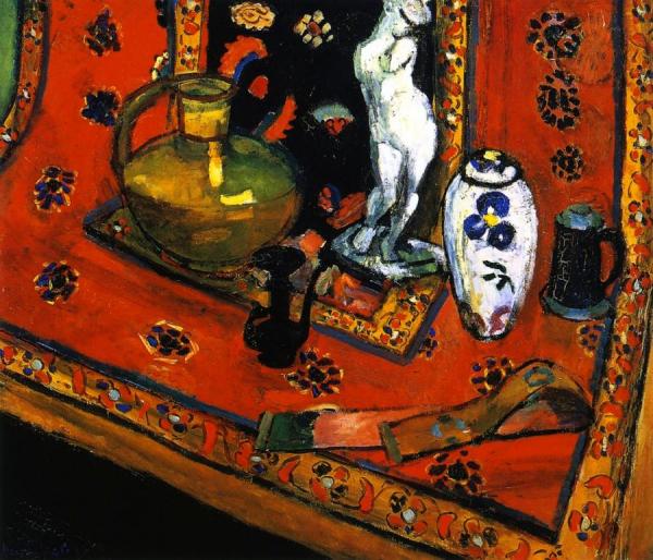 Statuette And Vases On Oriental Carpet by Henri Matisse