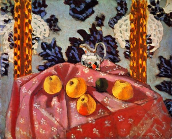 Still Life With Apples On Pink Cloth by Henri Matisse