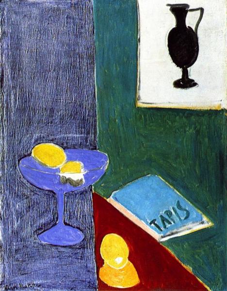 Still Life With Lemons Which Correspond In Form To A Drawing Of A Black Vase On The Wall by Henri Matisse