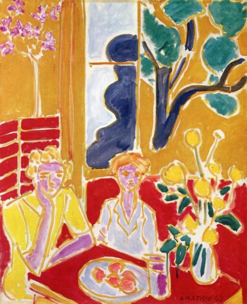 Two Girls In Yellow And Red Interior by Henri Matisse