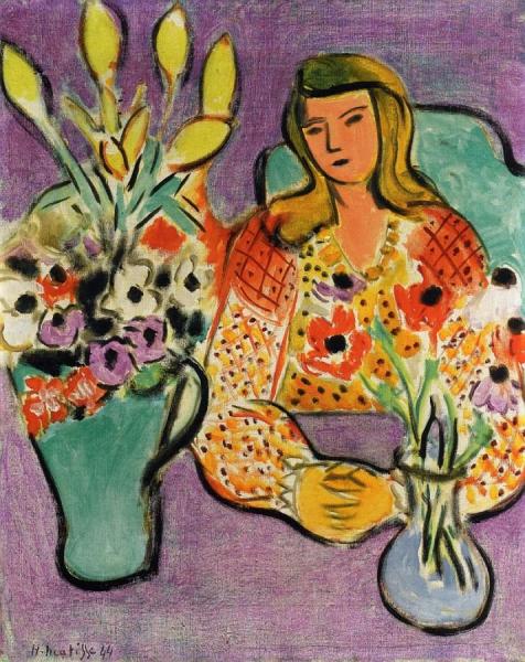 Young Girl With Anemones On A Purple Background by Henri Matisse