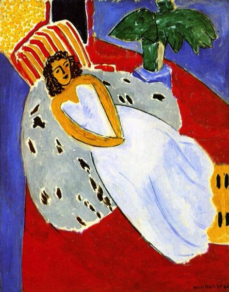 Young Woman In White, Red Background by Henri Matisse