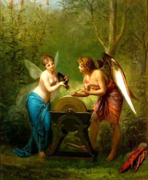 A Cupid And A Fairy Sharpening The Arrows by Henri Pierre Picou Oil Painting Reproductions