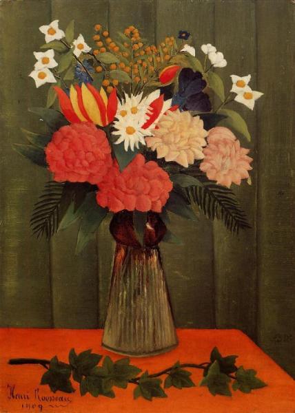 Bouquet Of Flowers With An Ivy Branch by Henri Rousseau